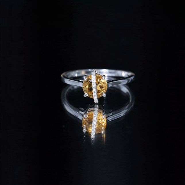 0.75 CT Designer Round Shape Citrine Ring with Diamond Stones AAA - Rosec Jewels