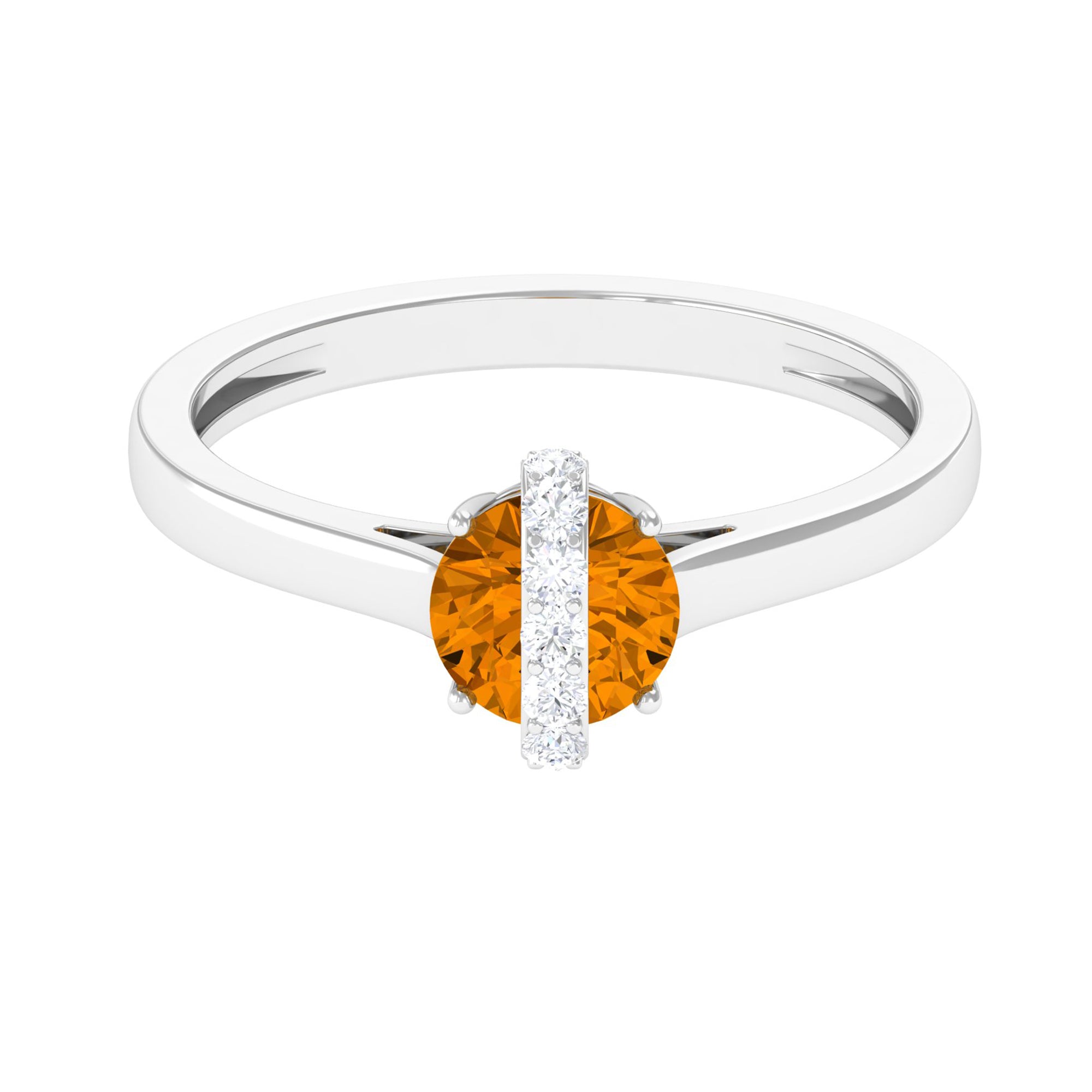 0.75 CT Designer Round Shape Citrine Ring with Diamond Stones AAA - Rosec Jewels