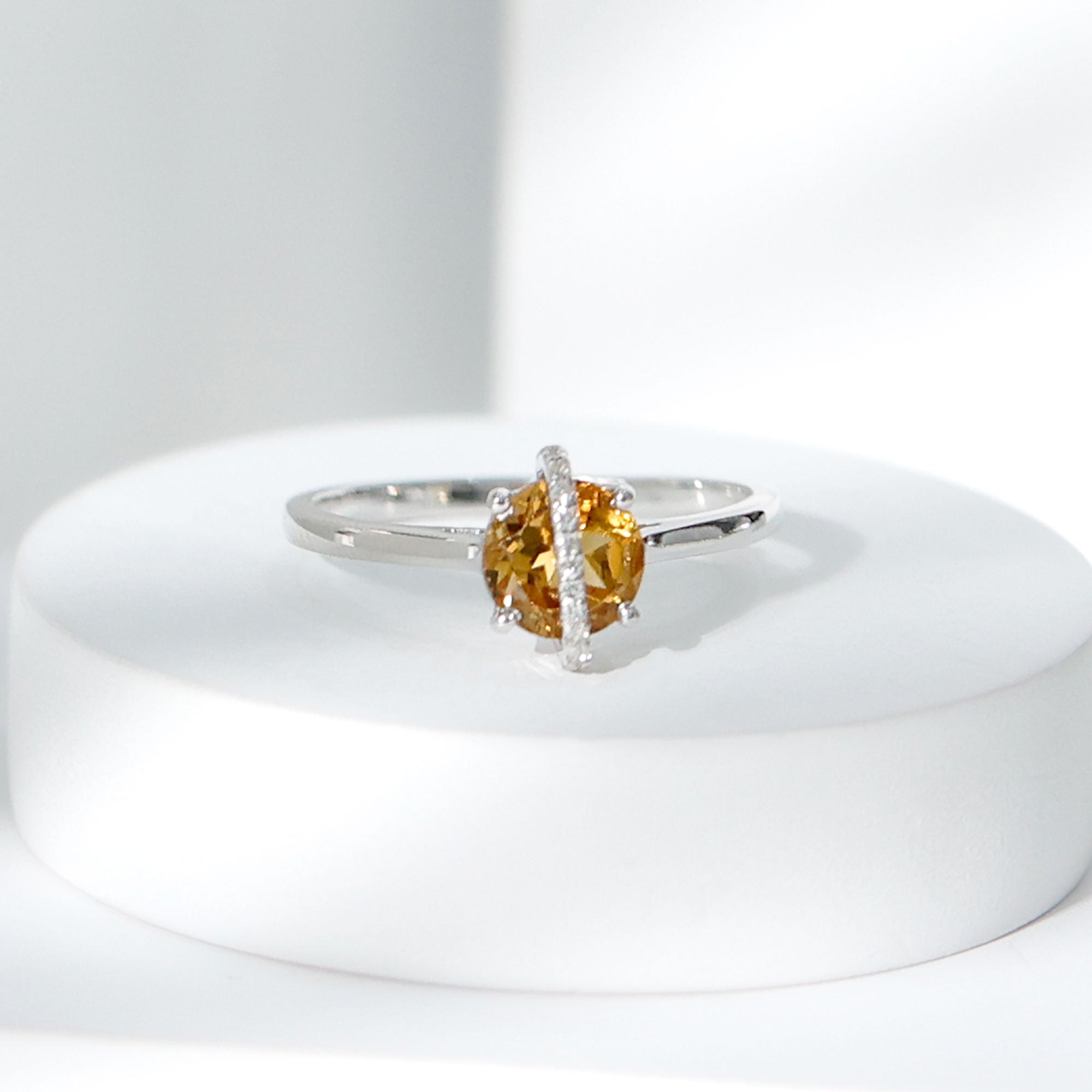 0.75 CT Designer Round Shape Citrine Ring with Diamond Stones AAA - Rosec Jewels