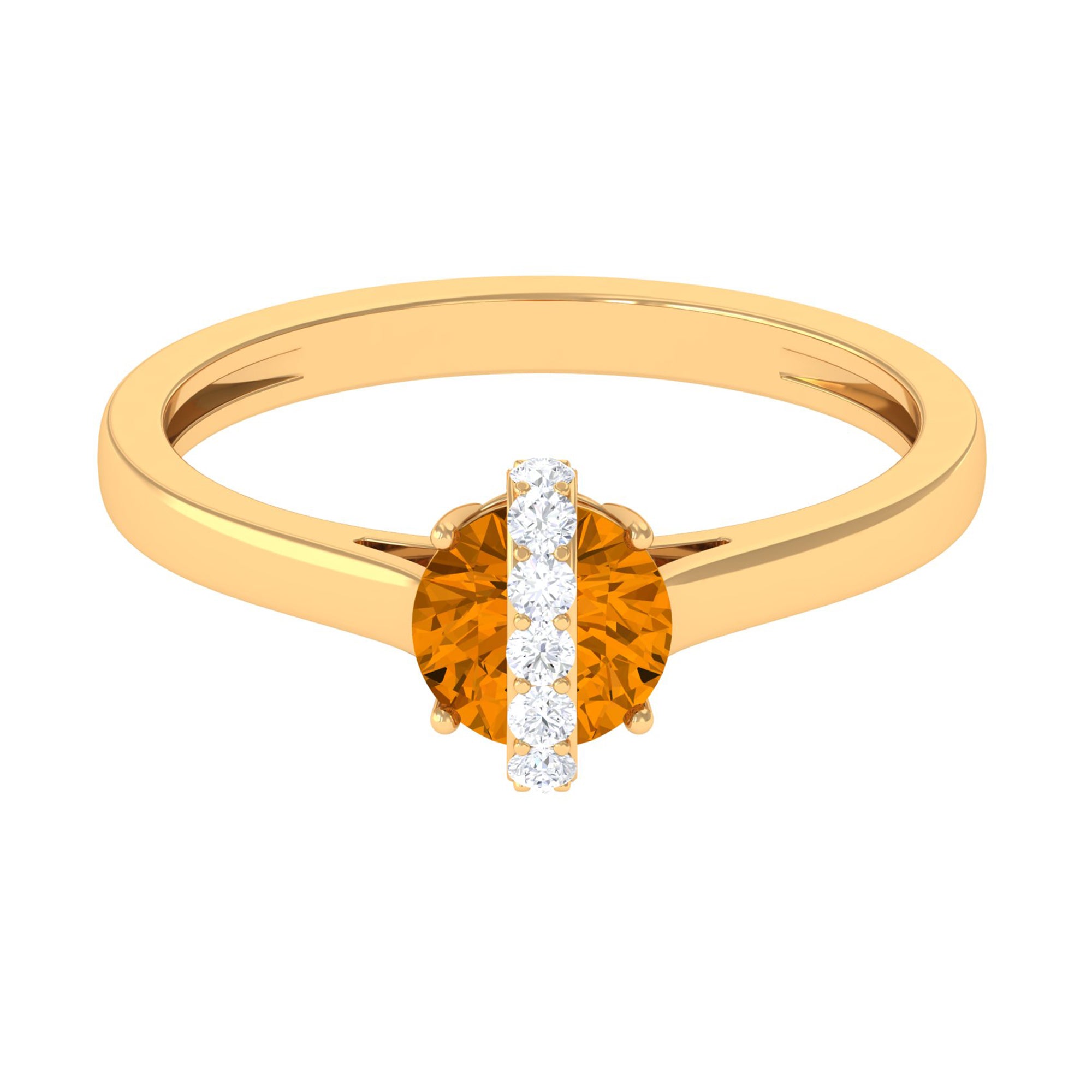 0.75 CT Designer Round Shape Citrine Ring with Diamond Stones AAA - Rosec Jewels
