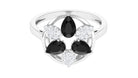 1.25 CT Black Spinel and Diamond Flower Cocktail Ring AAA - Rosec Jewels
