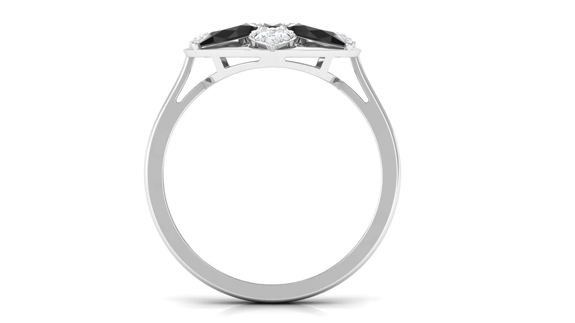 1.25 CT Black Spinel and Diamond Flower Cocktail Ring AAA - Rosec Jewels