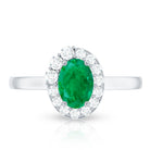 Natural Emerald Oval Engagement Ring with Diamond Halo AAA - Rosec Jewels