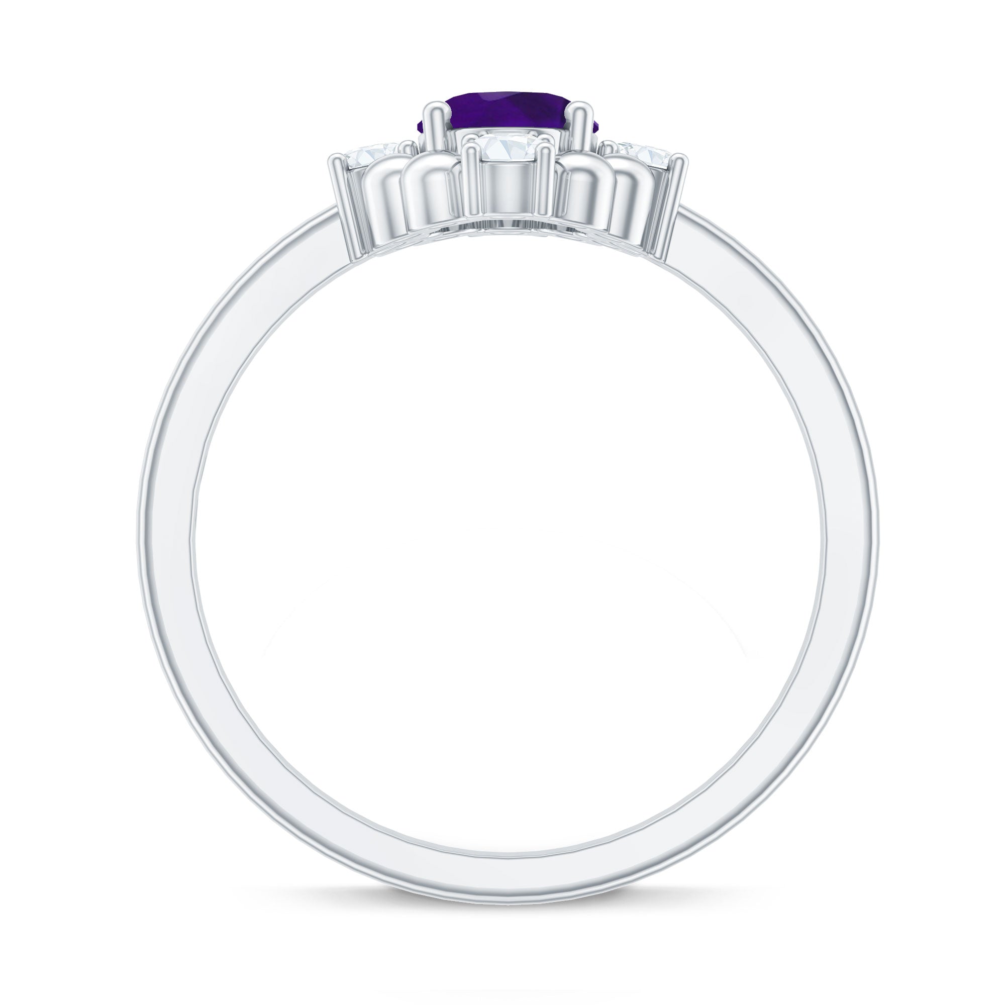 Genuine 1 Carat Oval Amethyst Engagement Ring with Diamond AAA - Rosec Jewels