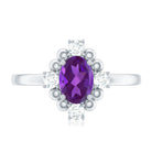 Genuine 1 Carat Oval Amethyst Engagement Ring with Diamond AAA - Rosec Jewels