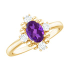 Genuine 1 Carat Oval Amethyst Engagement Ring with Diamond AAA - Rosec Jewels
