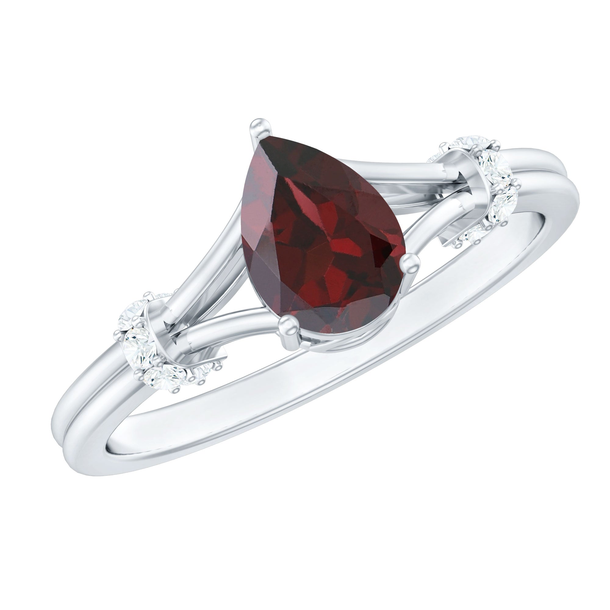 Certified Real 5X7mm Garnet Pear Shaped Engagement Ring with Diamond