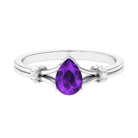 Pear Cut Amethyst Solitaire Ring with Diamond in Split Shank AAA - Rosec Jewels