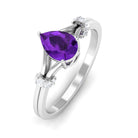 Pear Cut Amethyst Solitaire Ring with Diamond in Split Shank AAA - Rosec Jewels