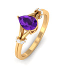Pear Cut Amethyst Solitaire Ring with Diamond in Split Shank AAA - Rosec Jewels
