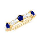 Real Blue Sapphire Half Eternity Ring with Diamond AAA - Rosec Jewels