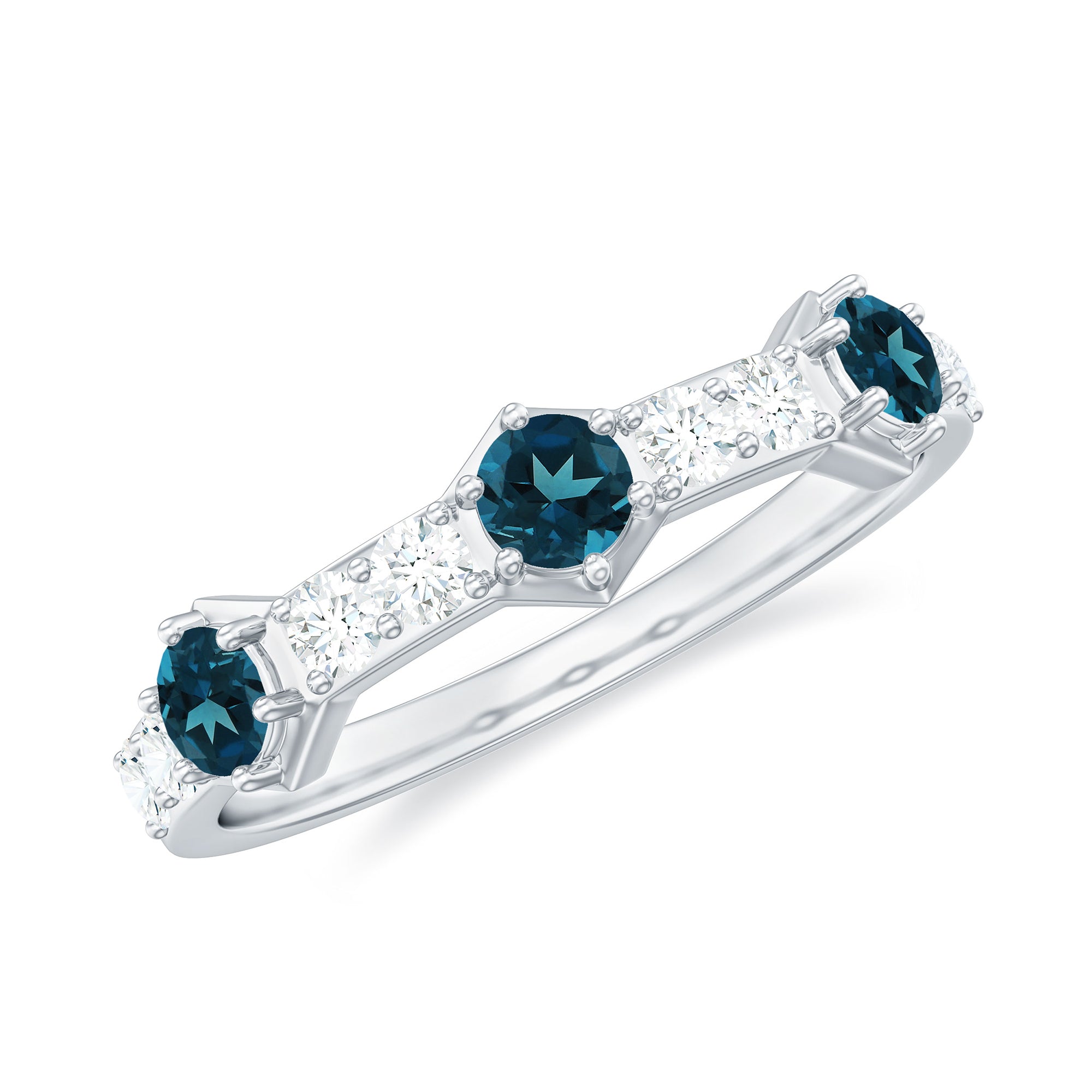 Certified London Blue Topaz Eternity Wedding Band with Diamond AAA - Rosec Jewels