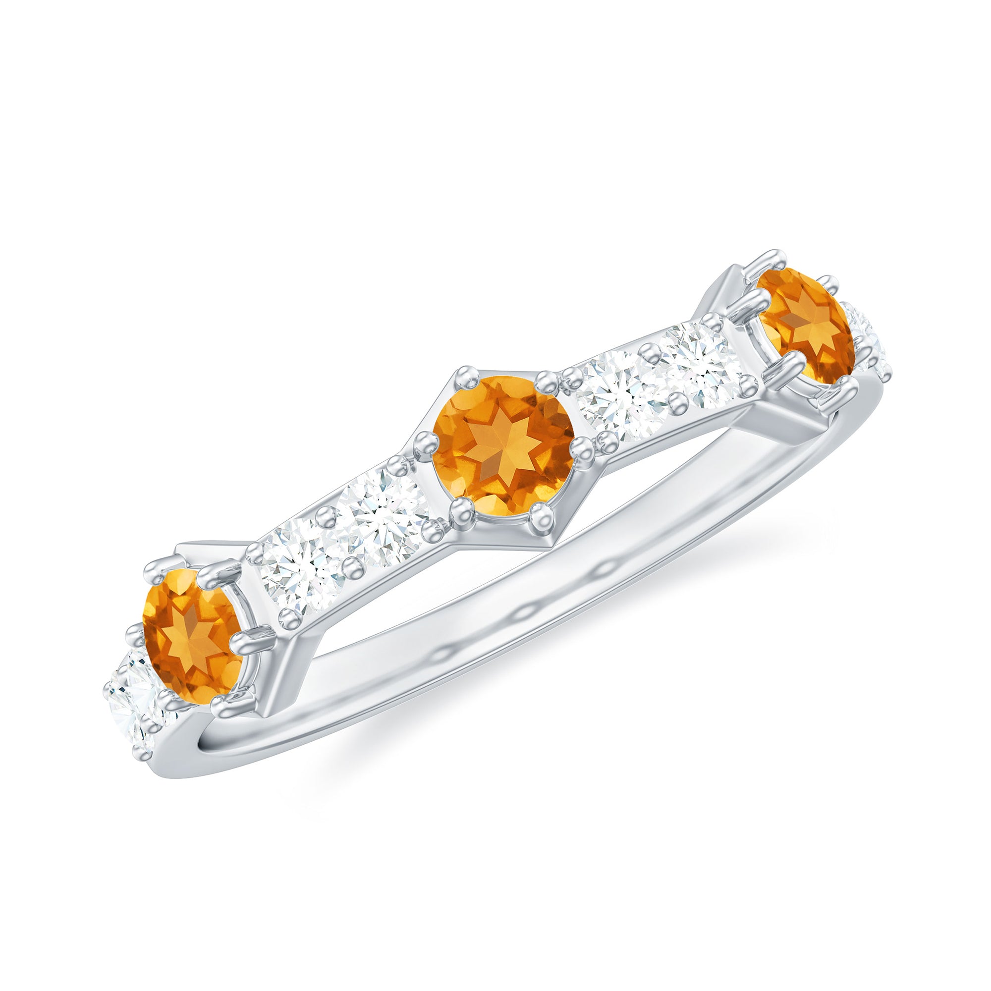 Genuine Citrine Diamond Half Eternity Ring for Anniversary AAA - Rosec Jewels