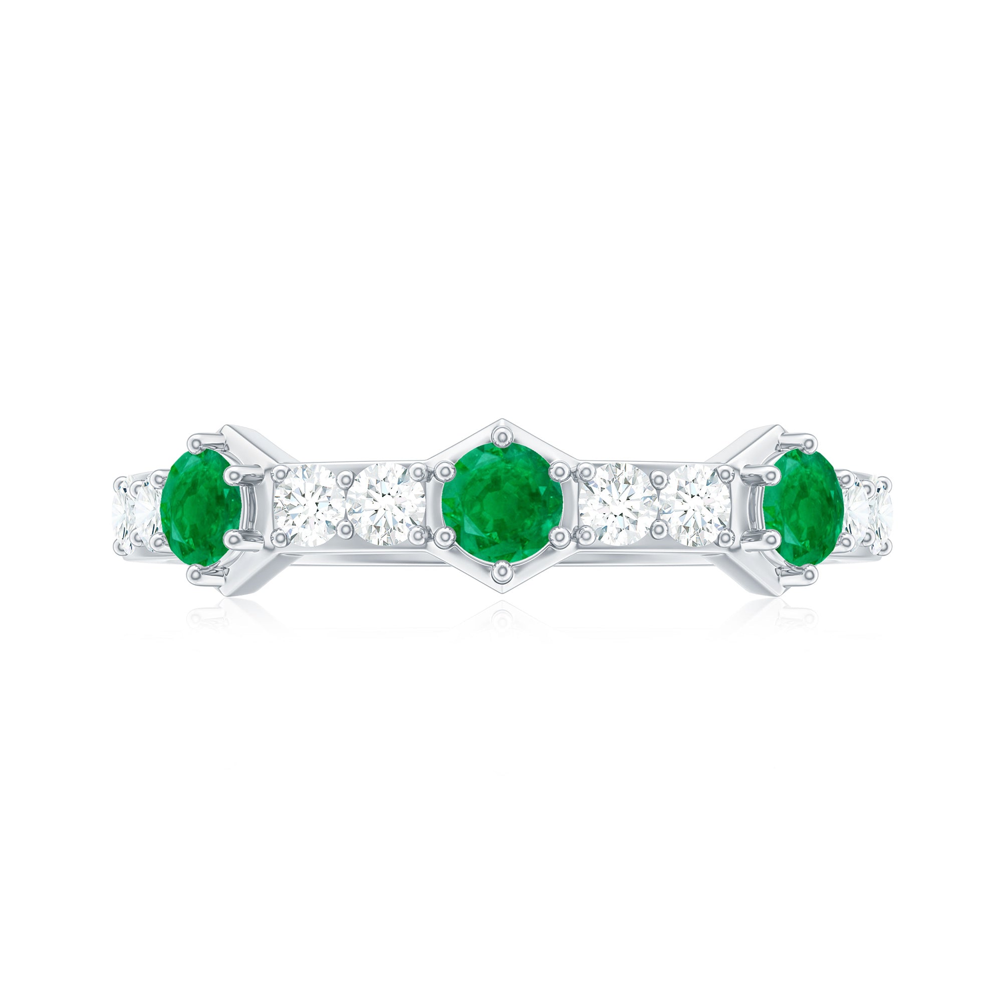 Natural Emerald and Diamond Half Eternity Ring AAA - Rosec Jewels