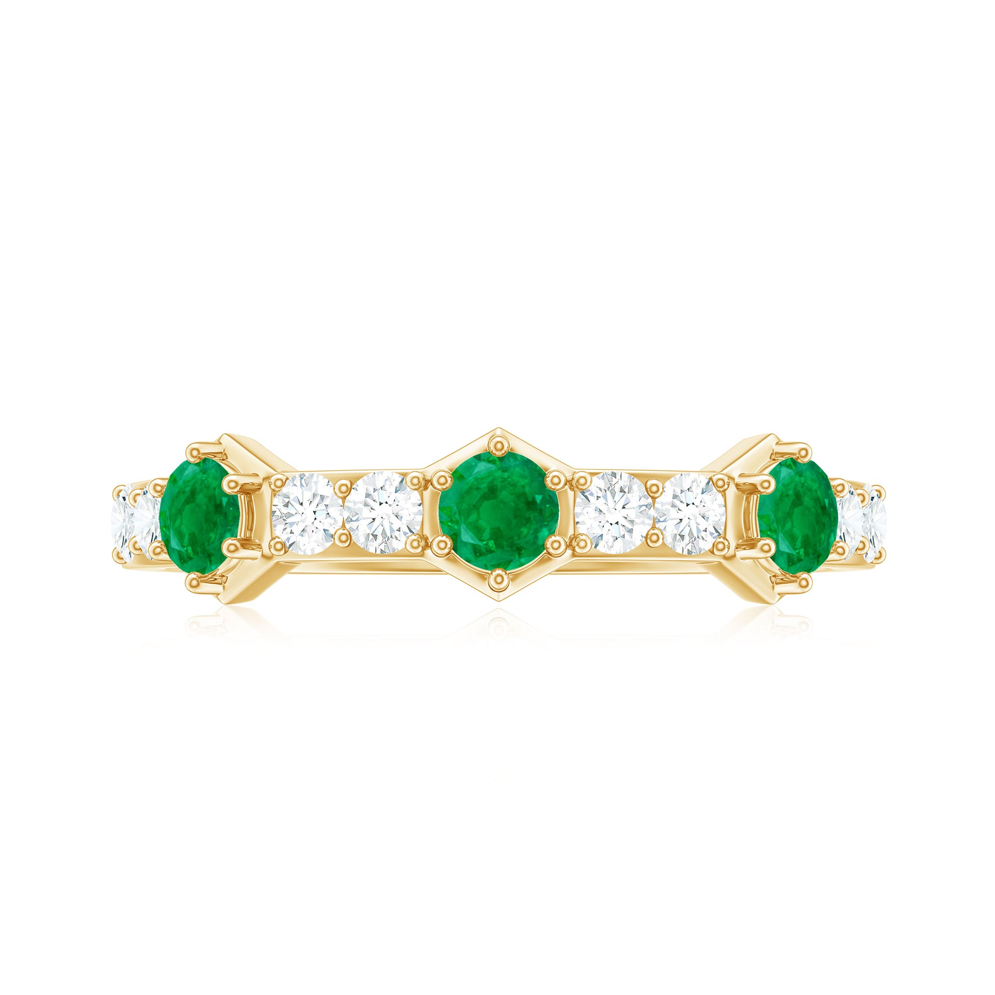Natural Emerald and Diamond Half Eternity Ring AAA - Rosec Jewels