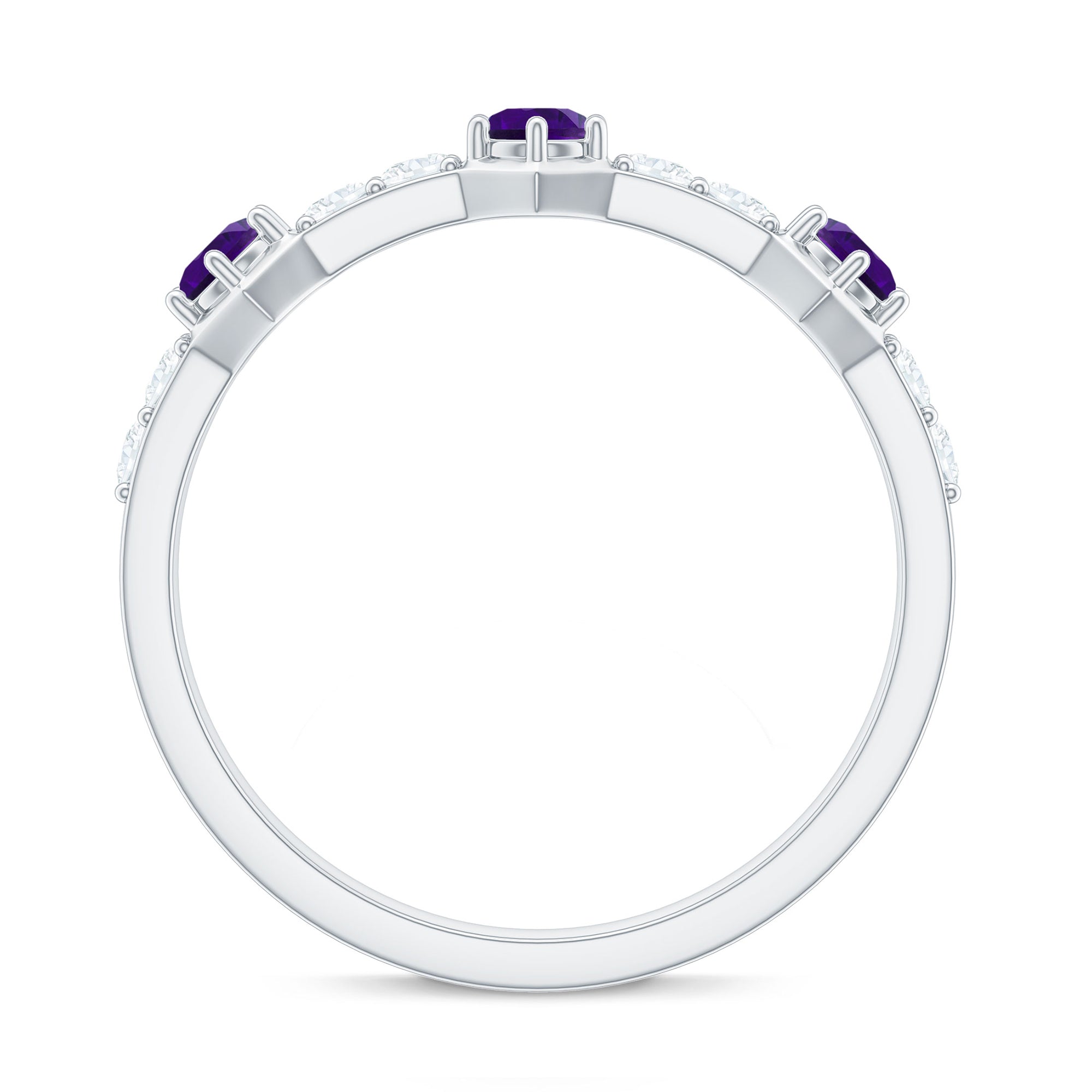Natural Amethyst Half Eternity Ring with Diamond AAA - Rosec Jewels