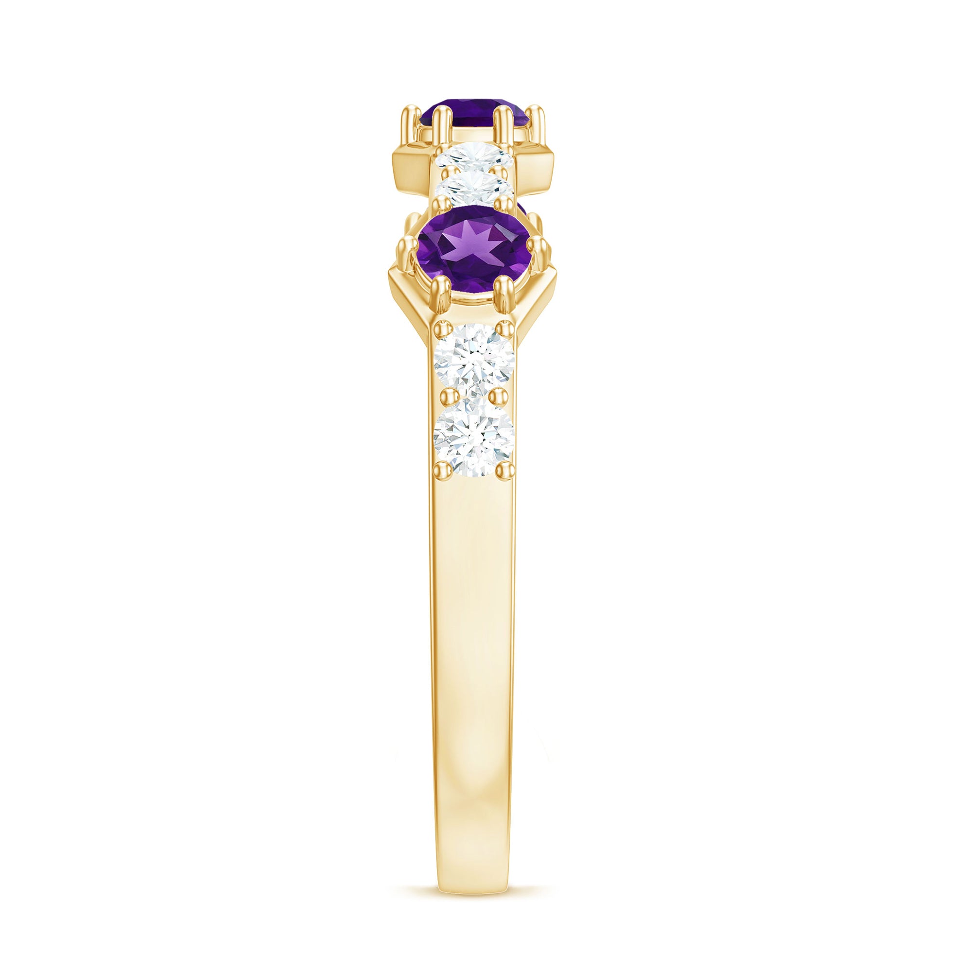 Natural Amethyst Half Eternity Ring with Diamond AAA - Rosec Jewels