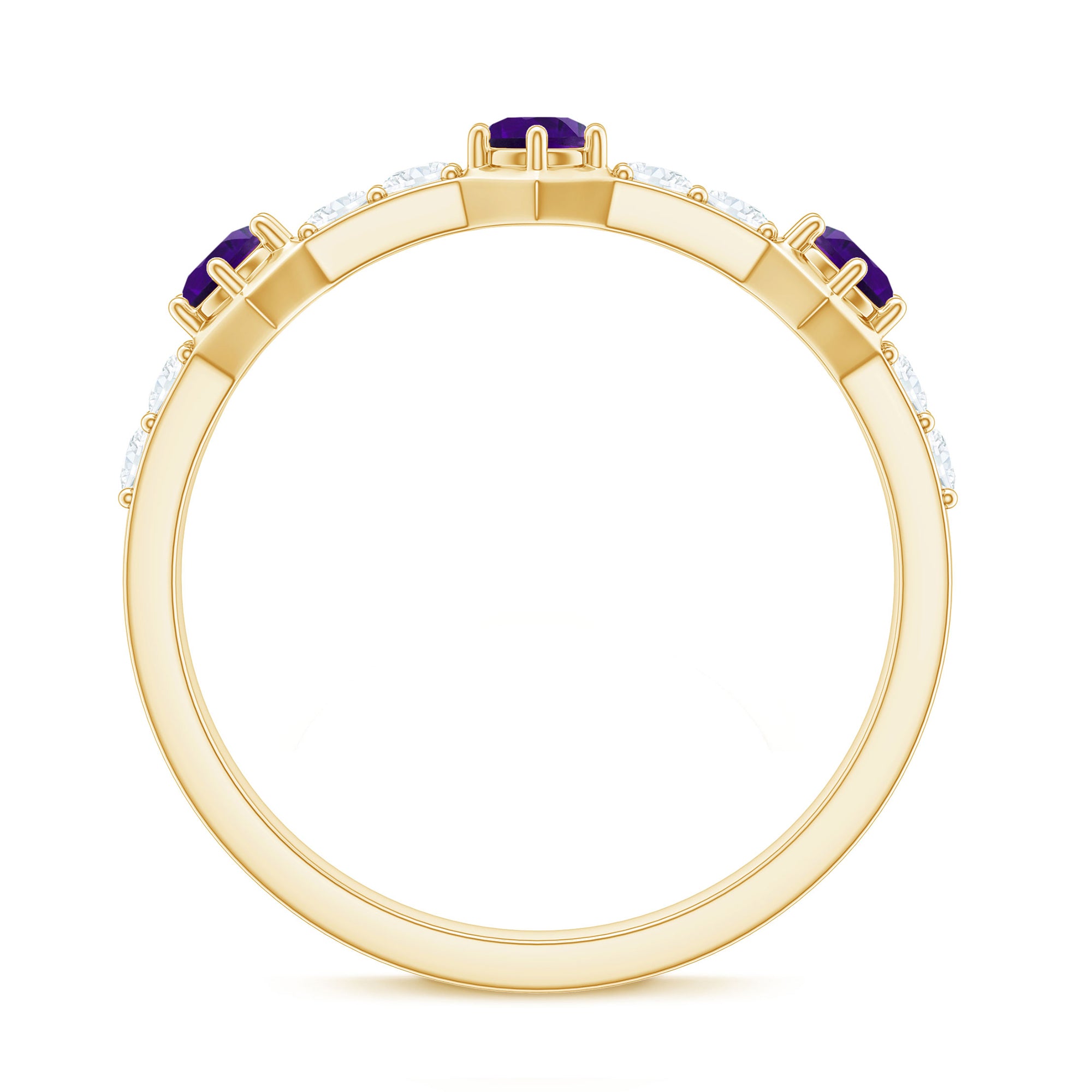 Natural Amethyst Half Eternity Ring with Diamond AAA - Rosec Jewels