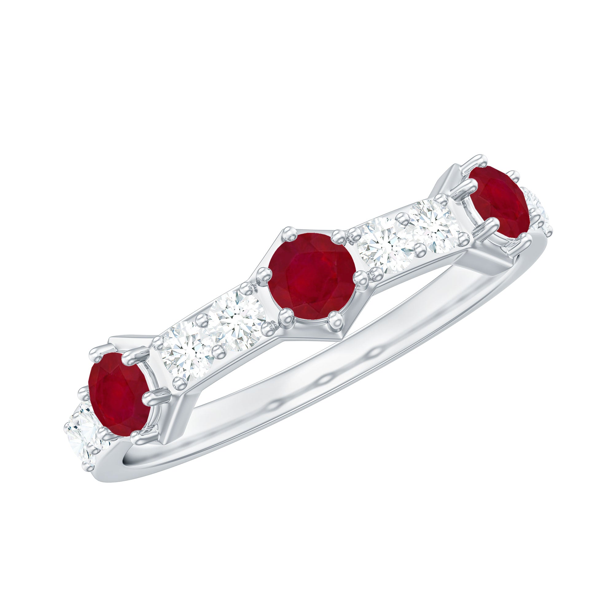 Natural Ruby Diamond Half Eternity Ring for Women AAA - Rosec Jewels