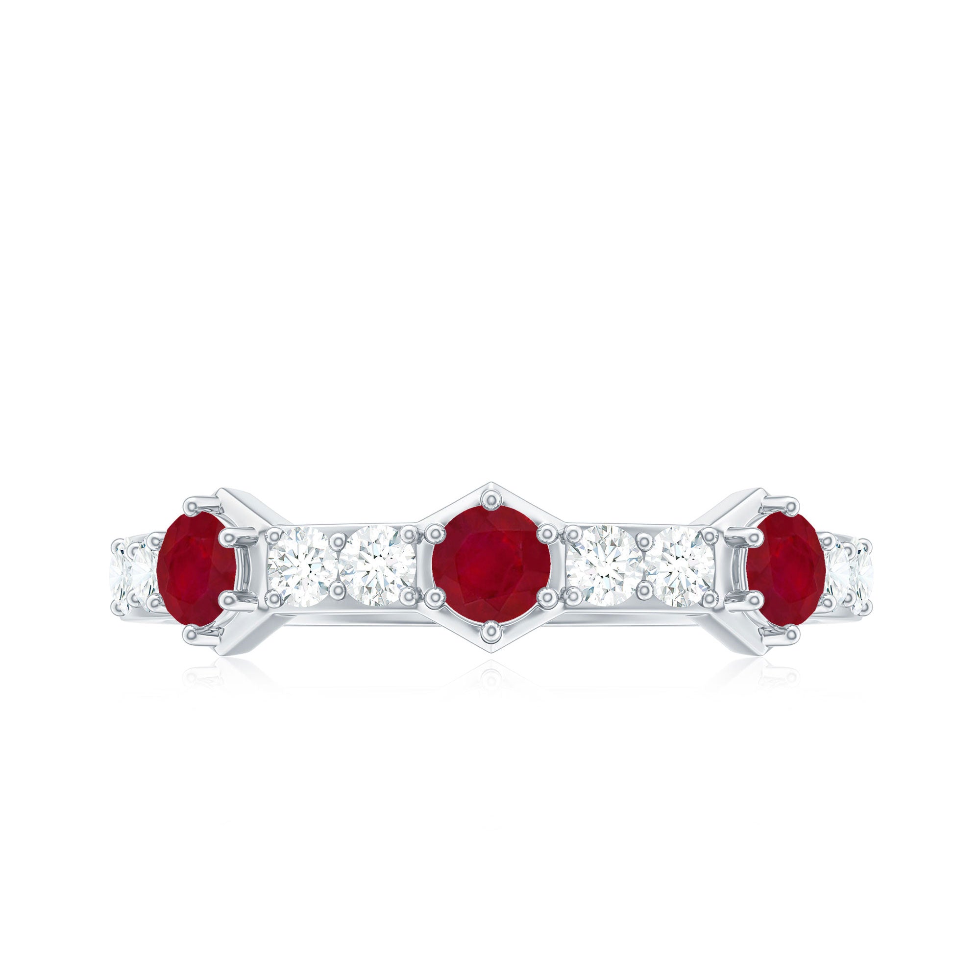 Natural Ruby Diamond Half Eternity Ring for Women AAA - Rosec Jewels