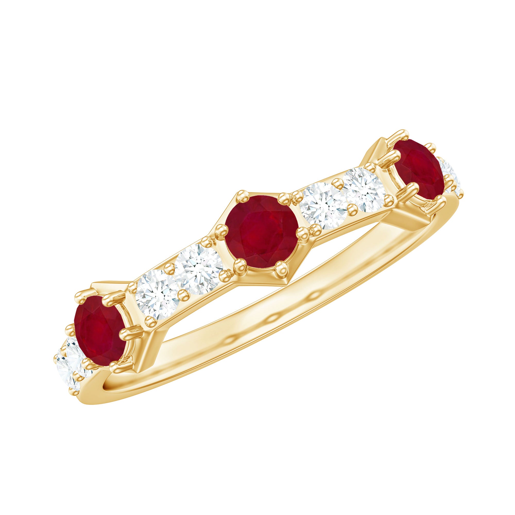Natural Ruby Diamond Half Eternity Ring for Women AAA - Rosec Jewels