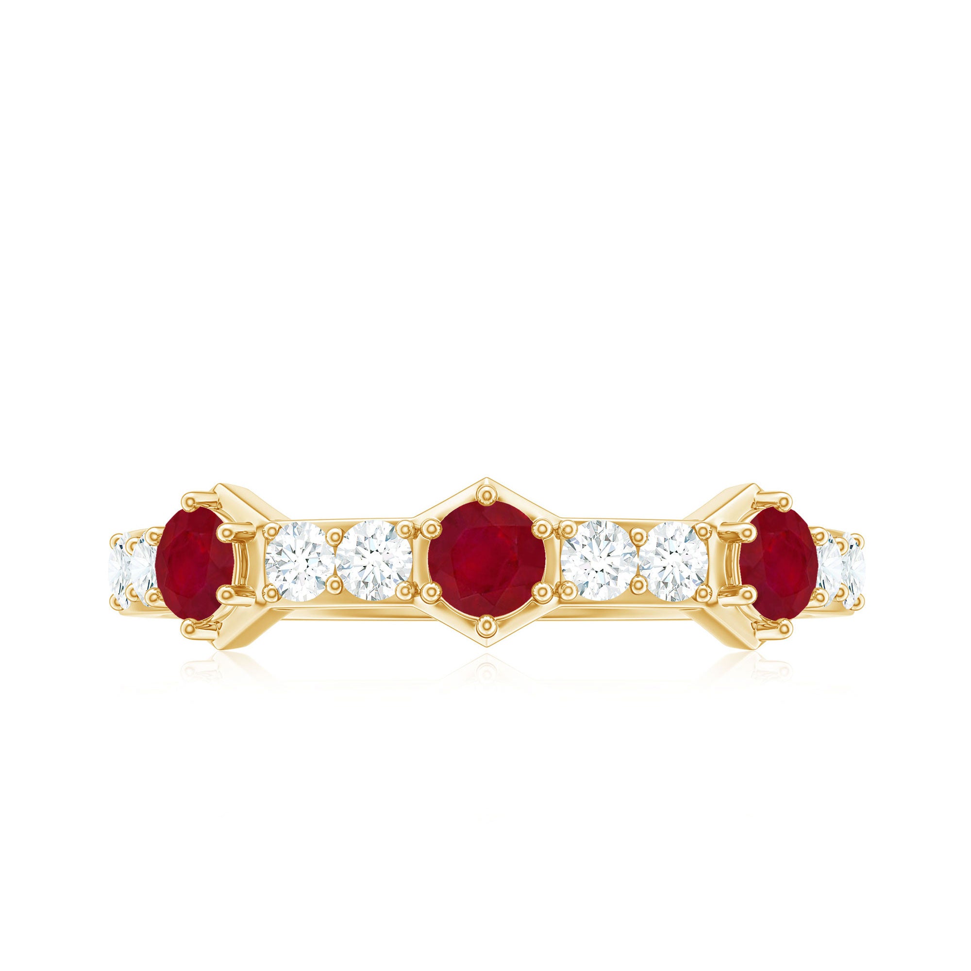 Natural Ruby Diamond Half Eternity Ring for Women AAA - Rosec Jewels