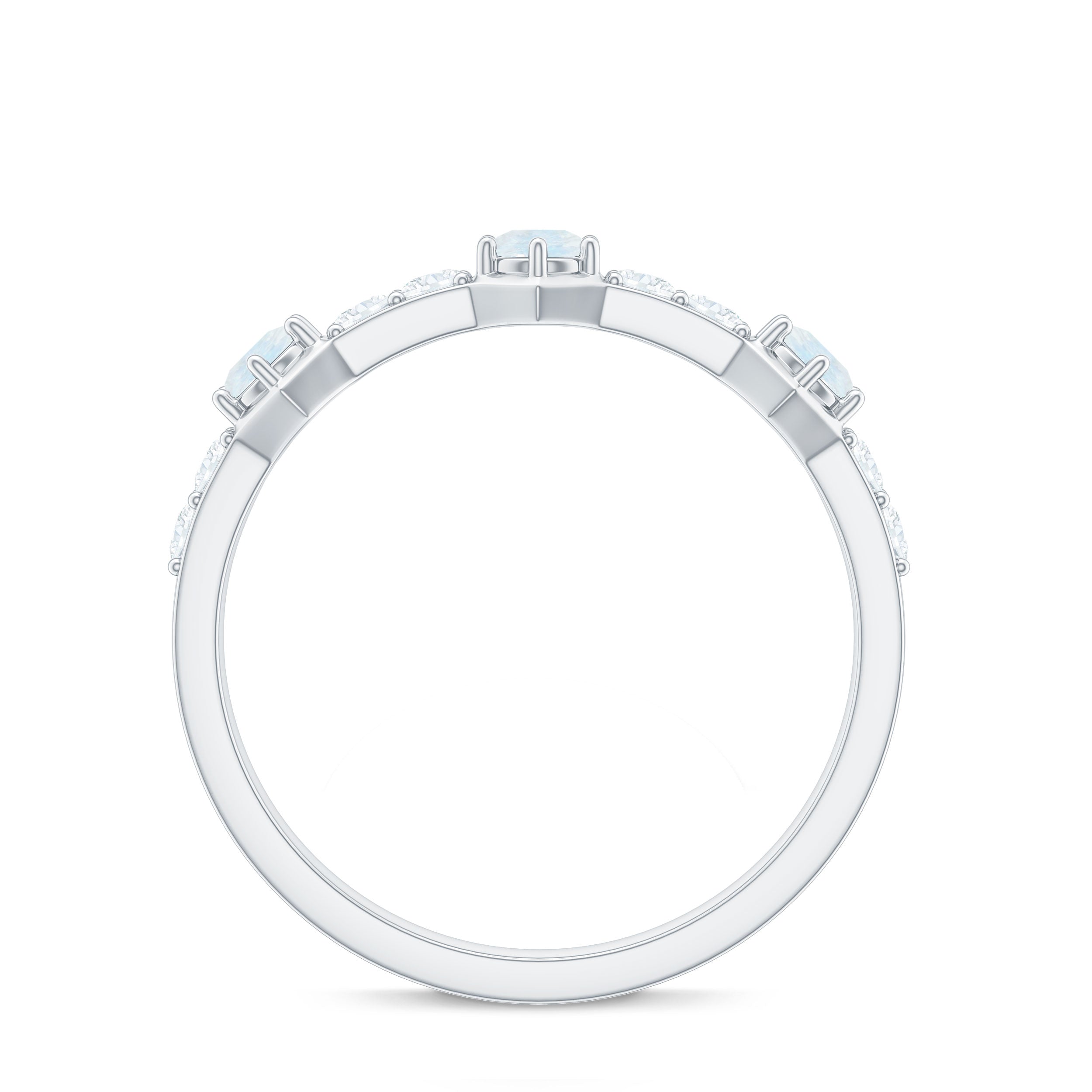 Moonstone and Diamond Minimal Half Eternity Ring AAA - Rosec Jewels