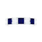 Certified Real Baguette Blue Sapphire Half Eternity Band Ring with Moissanite AAA - Rosec Jewels