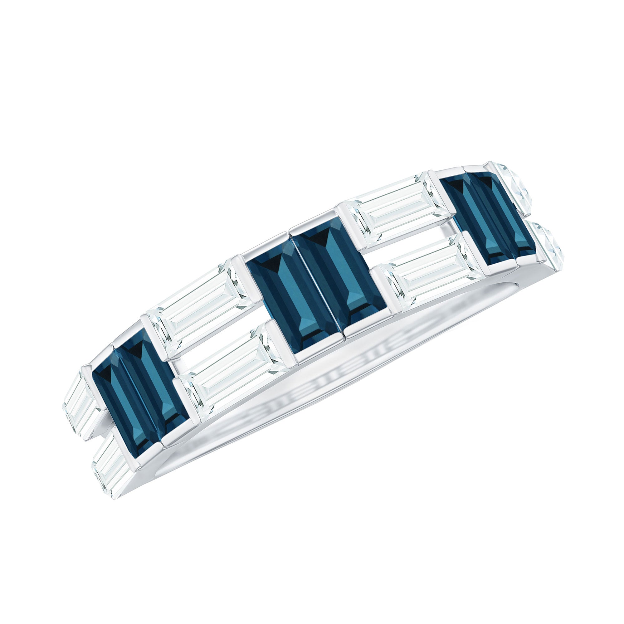 Baguette London Blue Topaz Alternate Eternity Band with Moissanite AAA - Rosec Jewels