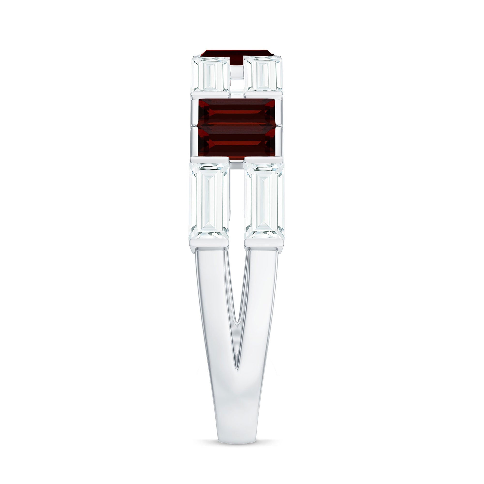 Certified Real Baguette Garnet Half Eternity Wedding Band AAA - Rosec Jewels