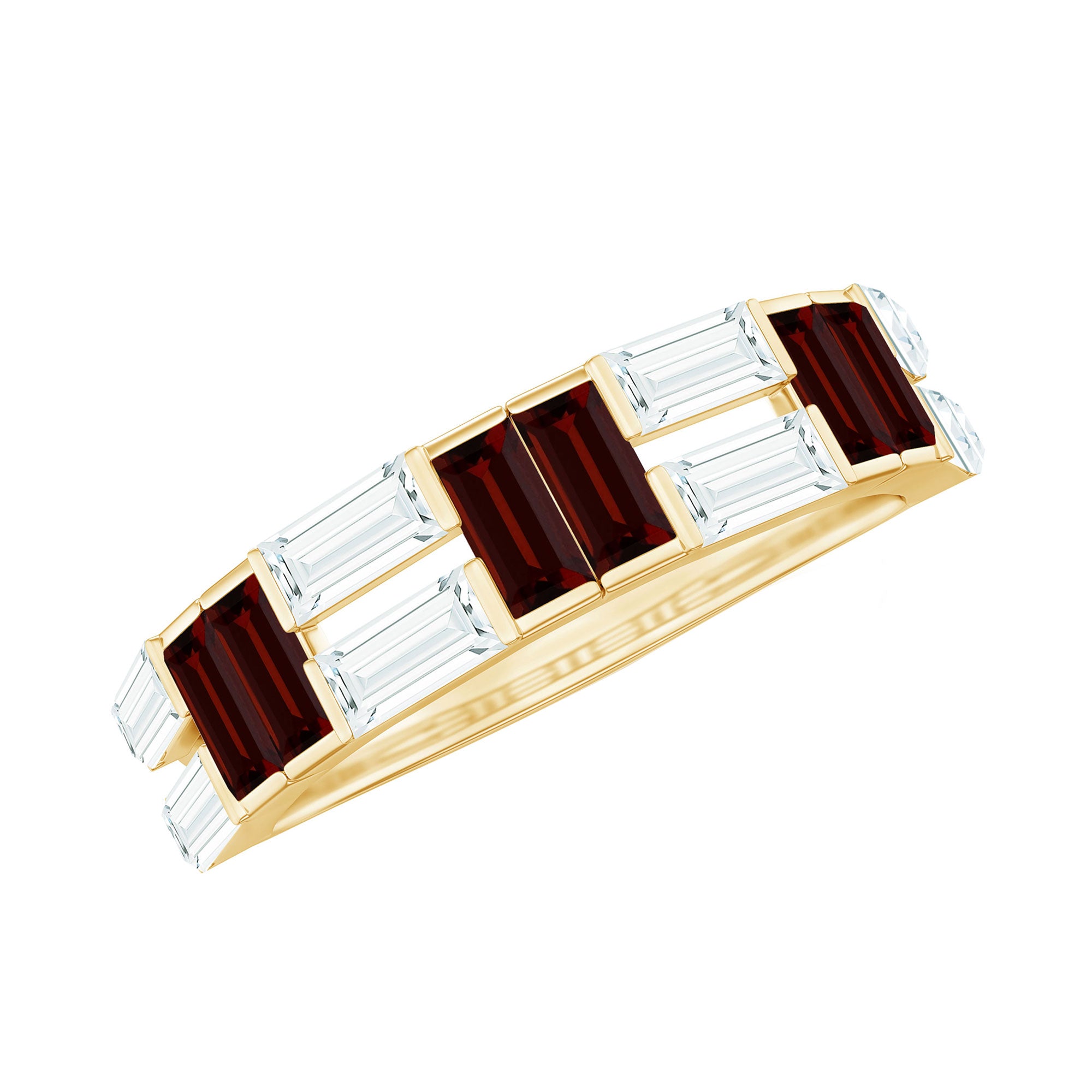 Certified Real Baguette Garnet Half Eternity Wedding Band AAA - Rosec Jewels