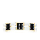 Natural Baguette Black Spinel Half Eternity Ring with Moissanite AAA - Rosec Jewels