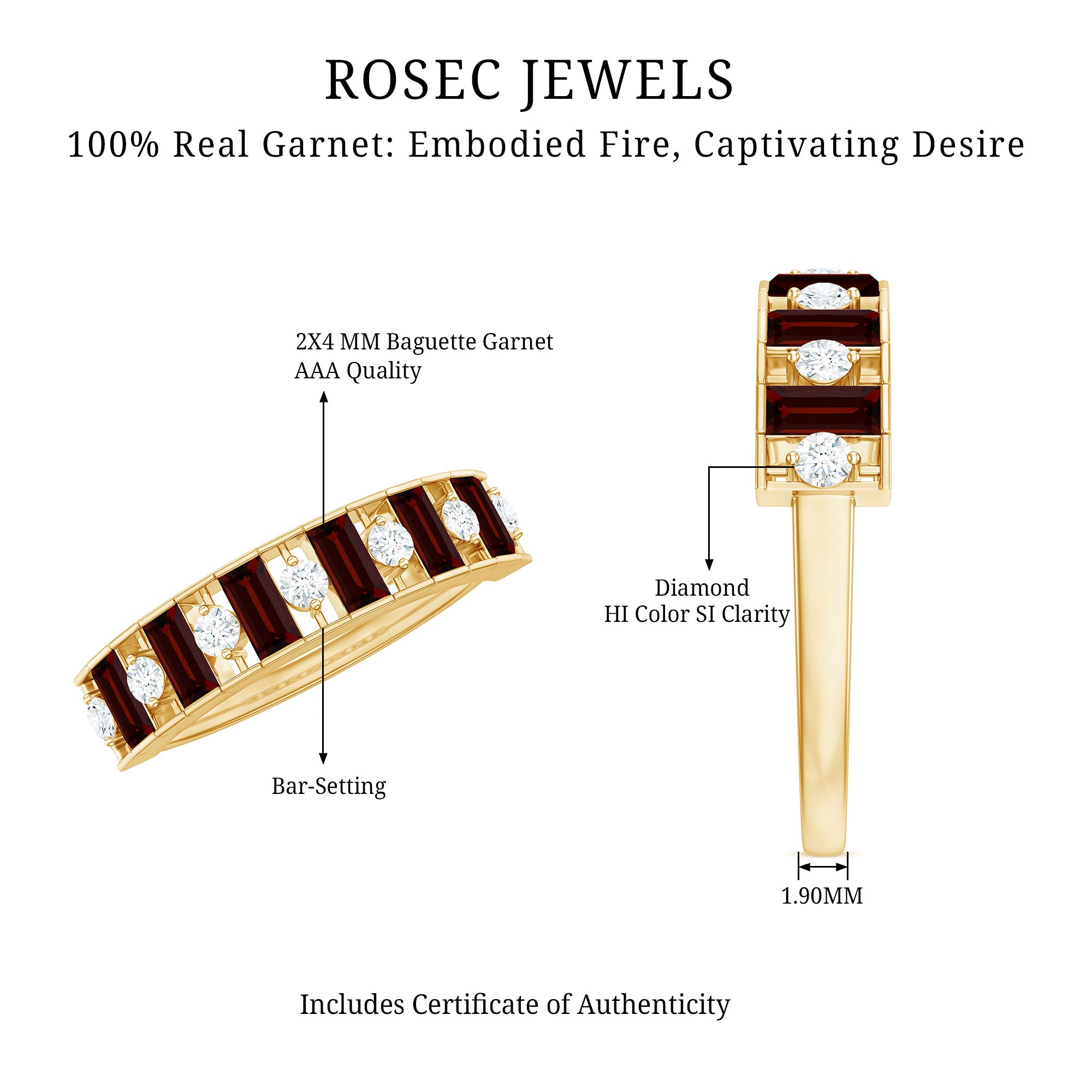 Rosec Jewels-Classic Garnet Baguette Eternity Wedding Band with Diamond