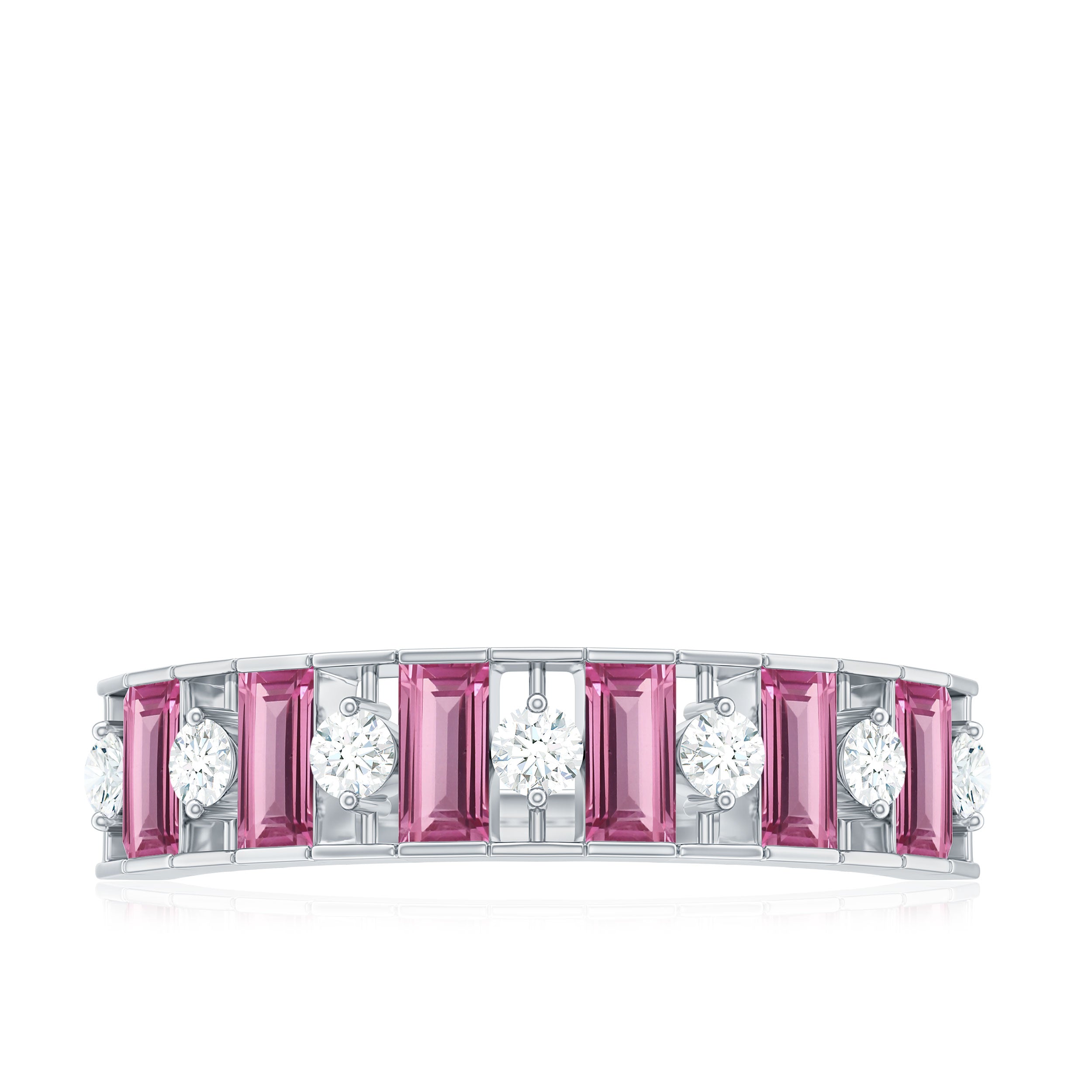 Alternate Pink Tourmaline and Diamond Half Eternity Ring AAA - Rosec Jewels
