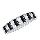 Natural Baguette Black Spinel Half Eternity Ring with Diamond AAA - Rosec Jewels