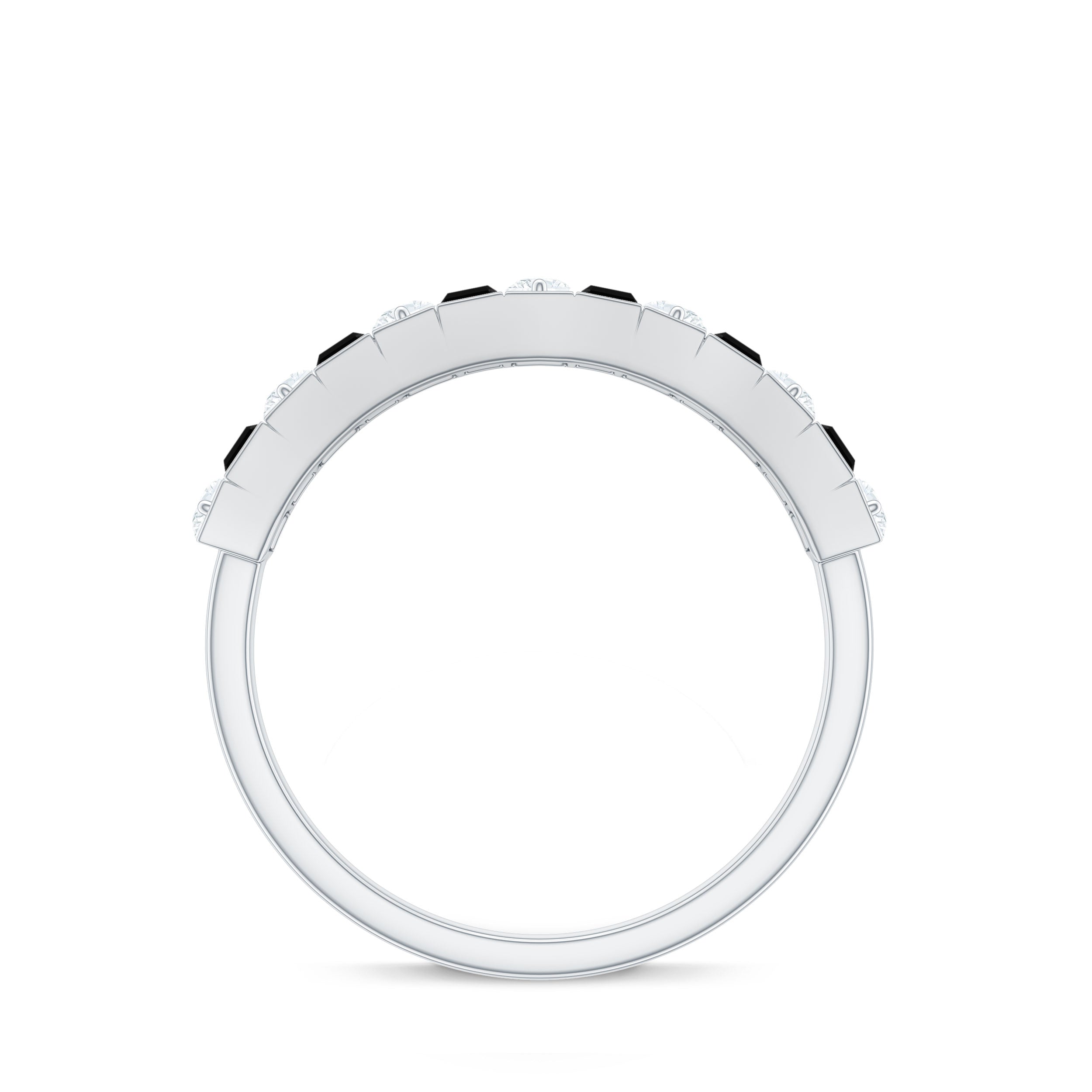 Natural Baguette Black Spinel Half Eternity Ring with Diamond AAA - Rosec Jewels