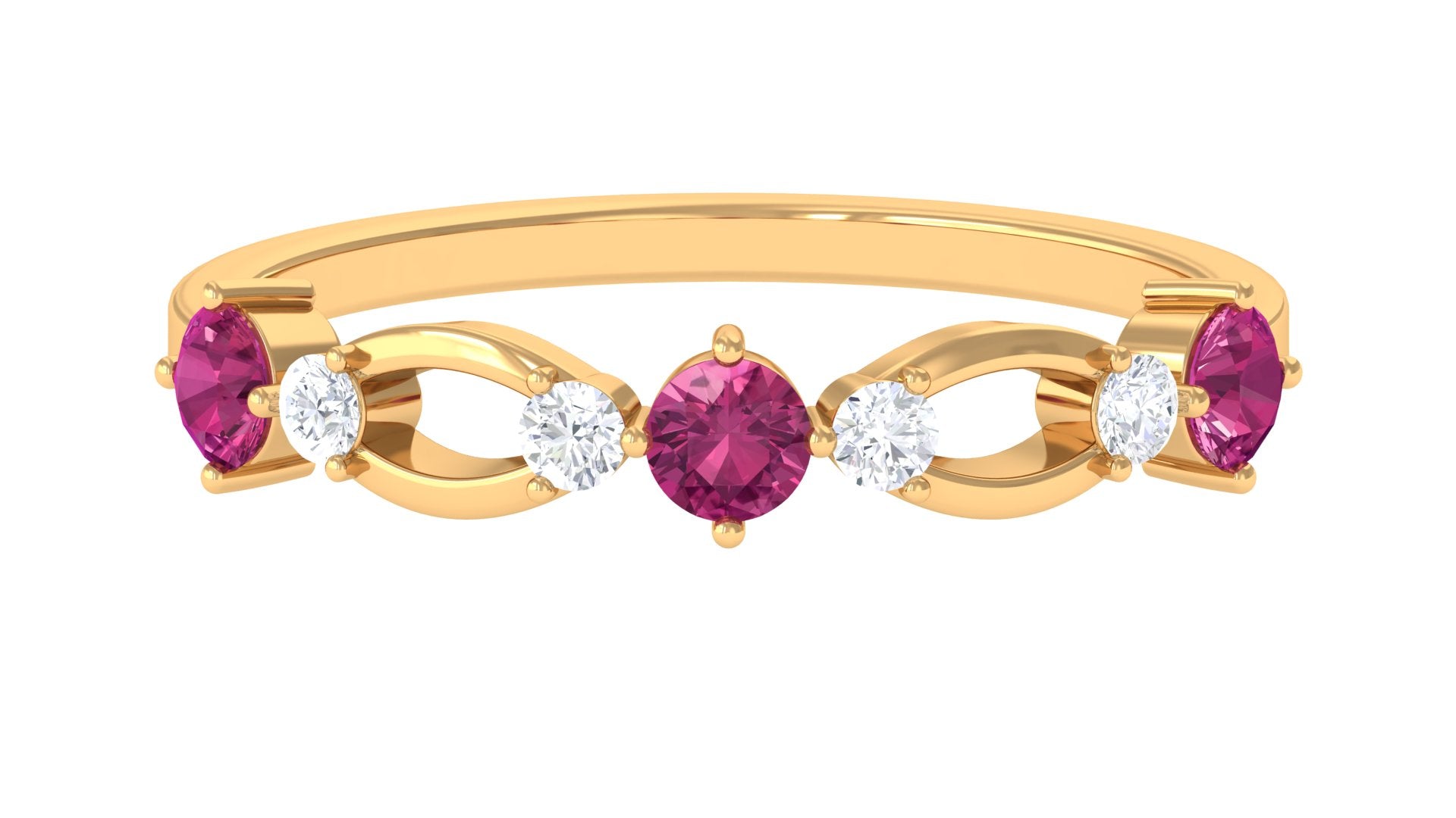 Pink Tourmaline and Diamond Minimal Eternity Anniversary Band Ring AAA - Rosec Jewels