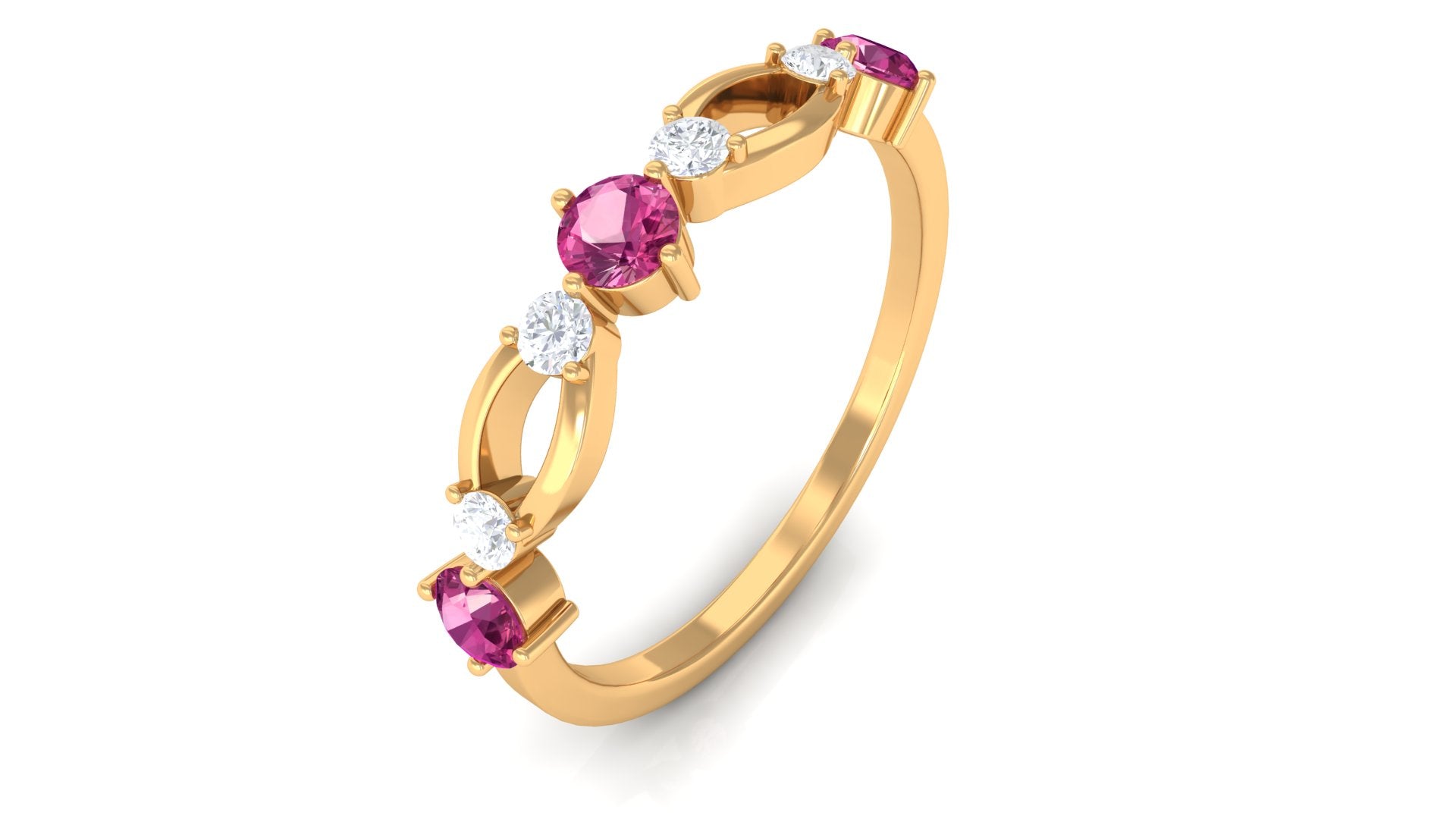 Rosec Jewels-Pink Tourmaline and Diamond Minimal Eternity Anniversary Band Ring