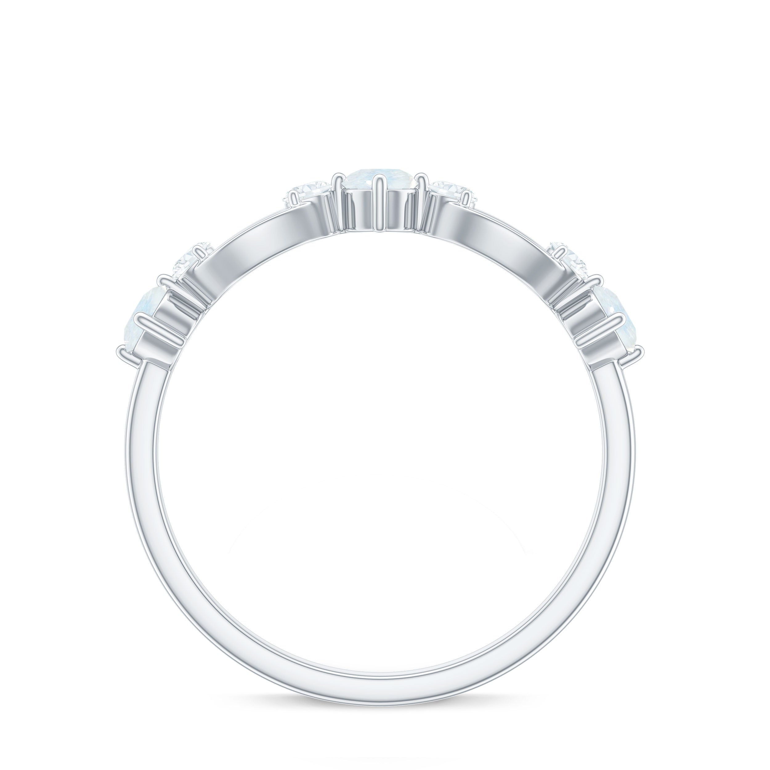 Minimal Promise Ring with Moonstone and Diamond AAA - Rosec Jewels