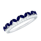Real Marquise Blue Sapphire Half Eternity Ring with Diamond AAA - Rosec Jewels