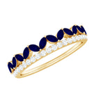 Real Marquise Blue Sapphire Half Eternity Ring with Diamond AAA - Rosec Jewels