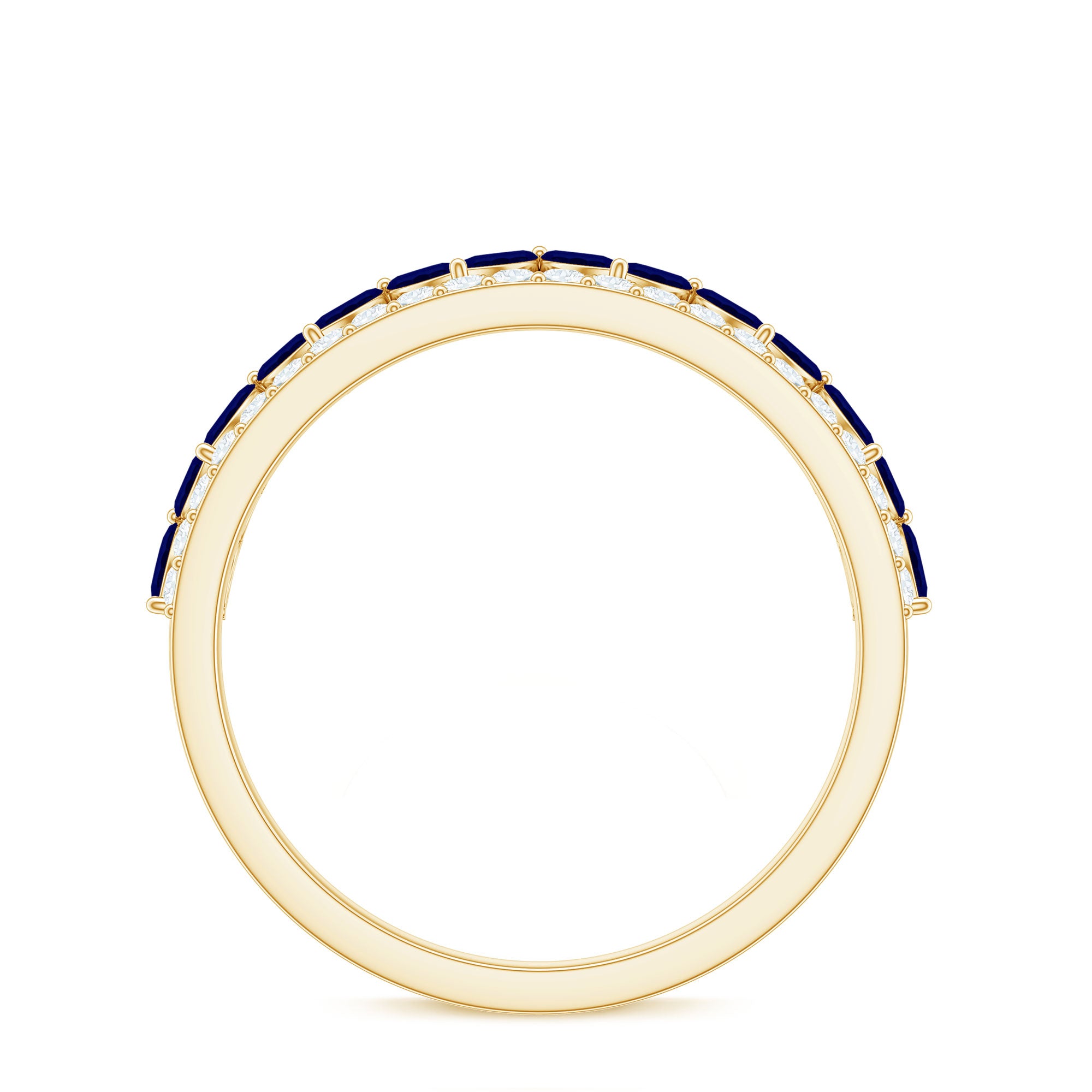 Real Marquise Blue Sapphire Half Eternity Ring with Diamond AAA - Rosec Jewels