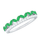 Real Marquise Emerald Half Eternity Wedding Band with Diamond AAA - Rosec Jewels