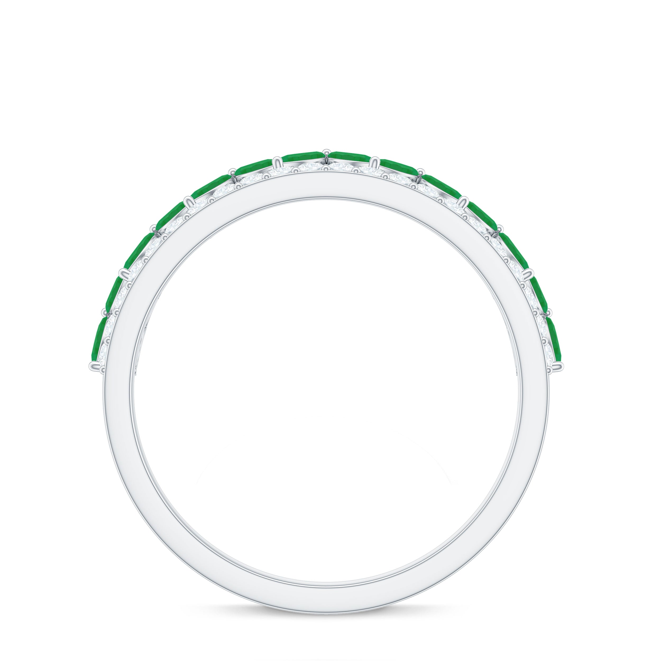 Real Marquise Emerald Half Eternity Wedding Band with Diamond AAA - Rosec Jewels