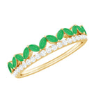Real Marquise Emerald Half Eternity Wedding Band with Diamond AAA - Rosec Jewels