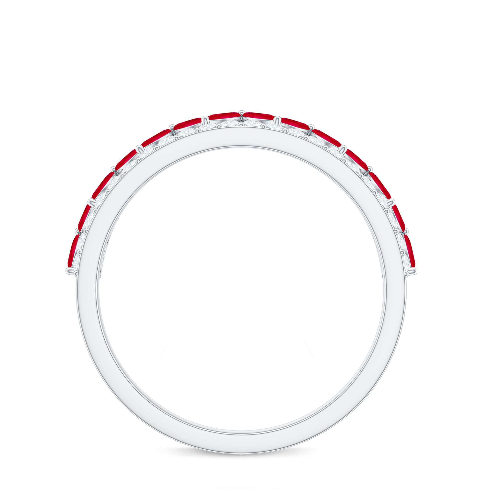 Natural Marquise Ruby Half Eternity Anniversary Ring with Diamond AAA - Rosec Jewels