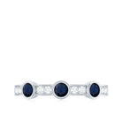 Natural Blue Sapphire Half Eternity Ring with Diamond for Women AAA - Rosec Jewels