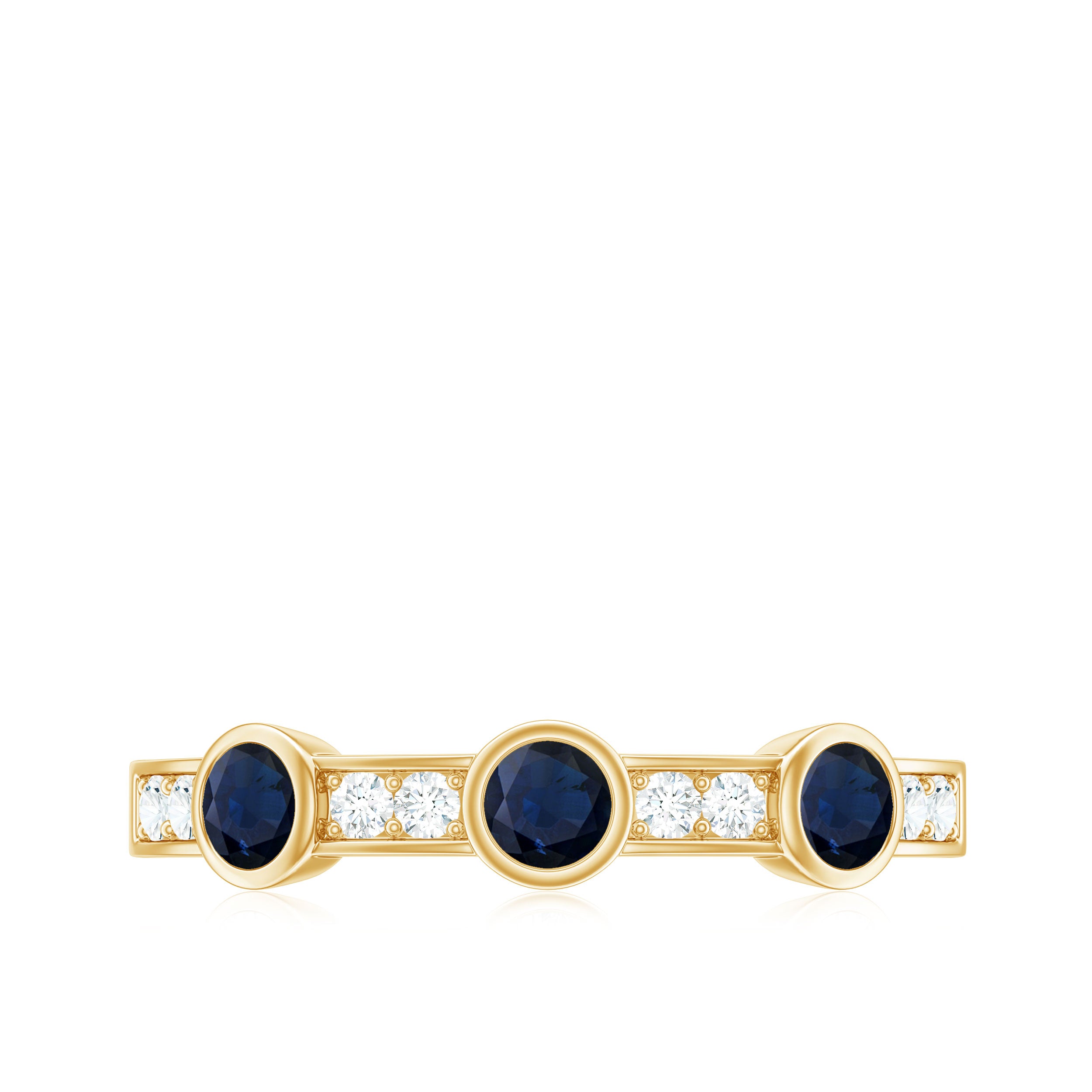 Natural Blue Sapphire Half Eternity Ring with Diamond for Women AAA - Rosec Jewels