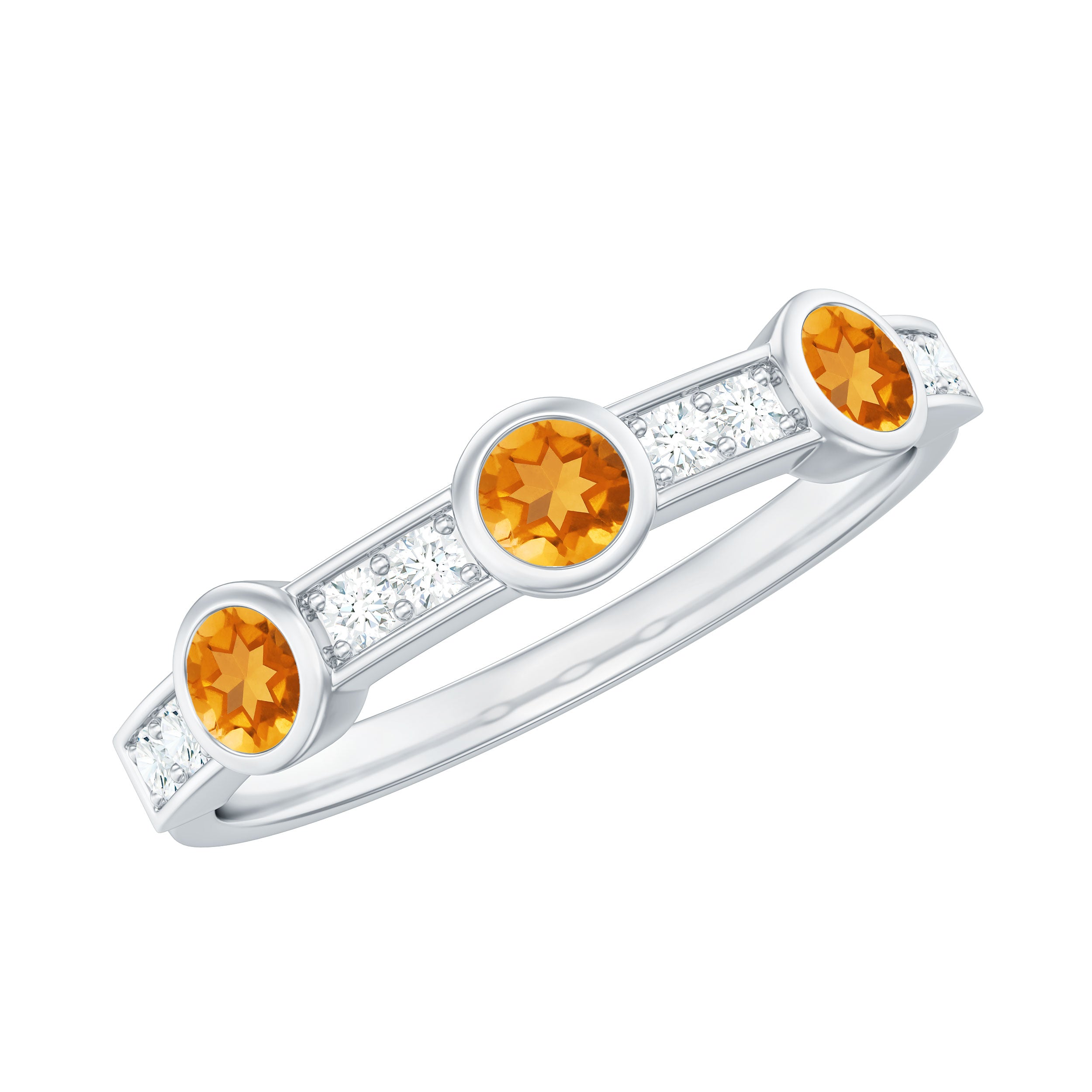 Rosec Jewels-Real Citrine Diamond Half Eternity Wedding Band in Bezel Setting
