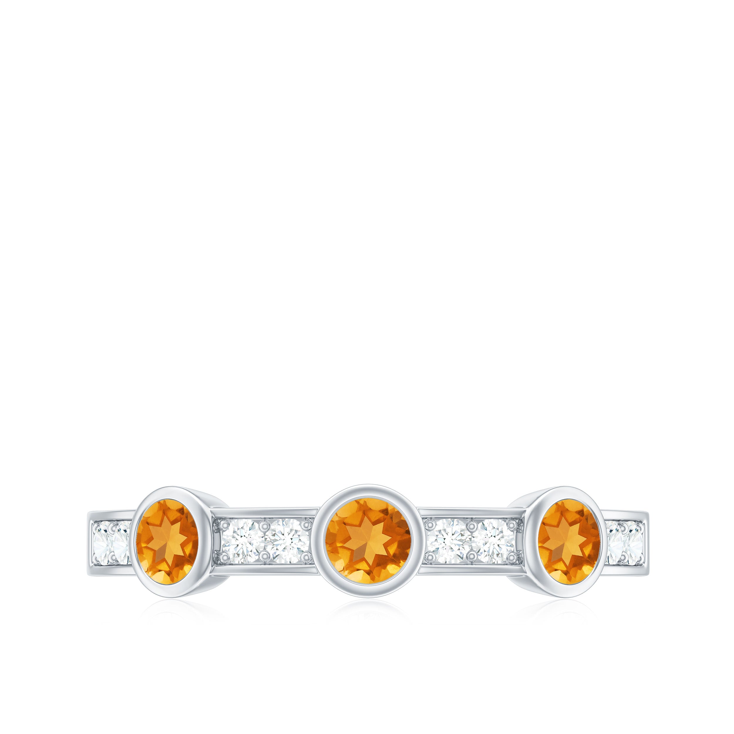 Rosec Jewels-Real Citrine Diamond Half Eternity Wedding Band in Bezel Setting